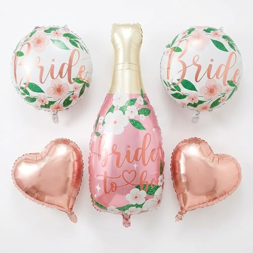 Bride to Be Balloons Set - Rose Gold Champagne Bottle & Heart Foil Balloons for Bachelorette Party Decorations, Bridal Shower Decor