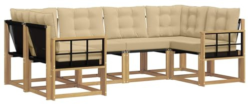 vidaXL Outdoor-Sofagarnitur mit Kissen 6 pcs Weiß und Beige, Sofaset für den Garten, Moderne Kollektion, wetterfest, Bequeme Akazienholz-Sitze, entspannendes Arrangement