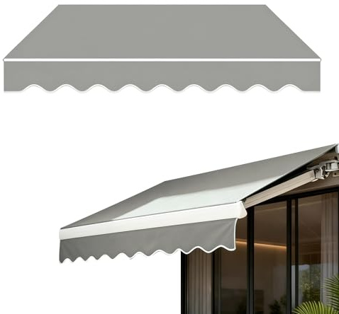 Toldo de tela con cenefa, protección UV, impermeable, tela de repuesto para toldos, lona, repuesto para toldo para terraza, toldo exterior, tela de repuesto para jardín, balcón, patio (gris, 2 x 1,5 m