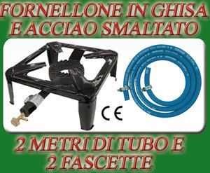 FORNELLO FORNELLONE A GAS CM 40 X 40 IN ACCIAIO CROMATO NERO + TUBO + FASCETTE