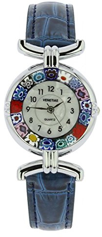 GlassOfVenice Reloj Murano Millefiori con Correa de Piel - Azul Multicolor