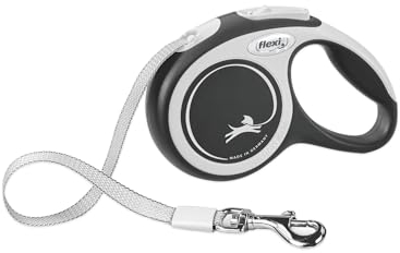 FLEXI New Comfort einziehbare Hundeleine (Klebeband), ergonomisch, langlebig und verhedderungsfrei, für Hunde bis zu 11,8 kg, 3 m, Größe XS, Grau/Schwarz