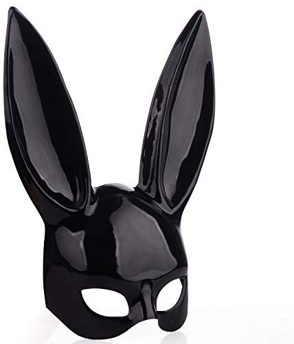 lulalula Plastikhasenmaske mit Ohren für Halloween,Geburtstag,Party,Cosplay,Abschlussball,Ostern für Unisex-Erwachsene Schwarz