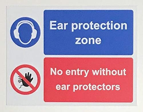 Ear protection zone no entry without ear protectors Safety sign - 1.2mm Rigid plastic 300mm x 200mm