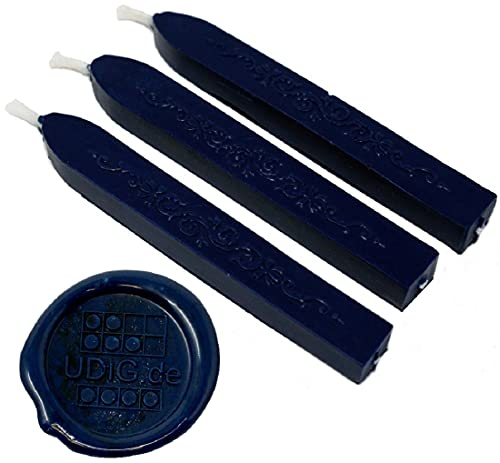 UDIG Siegelwachs mit Docht im 3er Set, Briefsiegel mittelalterlich erstellen Siegel (dunkelblau)