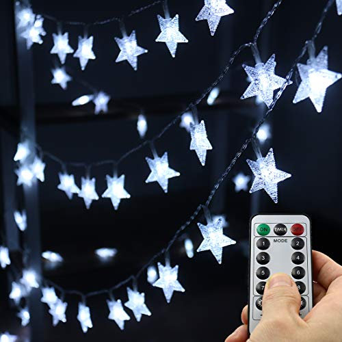 Xingpold Led Star String Lights,Outdoor Battery Operated String Lights White Fairy Lights,16.4 Feet 50 LED Waterproof Christmas Tree Lights for Indoor Wedding Halloween Camping Umbrella Birthday Party