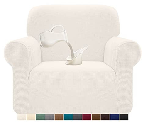 Granbest Stretch Wasserdicht Sofabezug 1 Stück Sofahusse Spandex Jacquard Elastische Couchbezug mit Anti-Rutsch-Schaumstoffe (1 Sitzer, Creme)