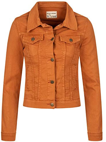 Rock Creek Damen Jeans Jacke Übergangs Jacke Denim Blouson Stretch Kurz Classic Jeansjacken Urban Stonewash D-401 Orange XS
