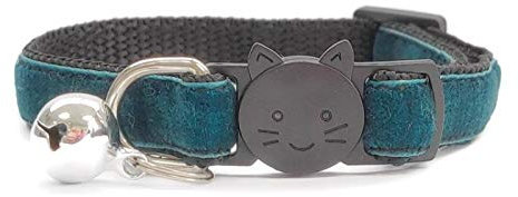 Velvet Cat Collars with Bell | Quick Safety Release Breakaway Buckle | Handmade in the UK | Available in Cat & Kitten Size | Emerald Green Velvet