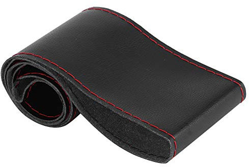 lenkradbezug Leder nähen Lenkrad Abdeckung aus Mikrofaser-Leder, Lenkradabdeckung aus 15 Zoll Lenkradabdeckung aus Mikrofaser-Leder Universal DIY-Nähauto-Innenzubehör 38 cm(Schwarz Rot)