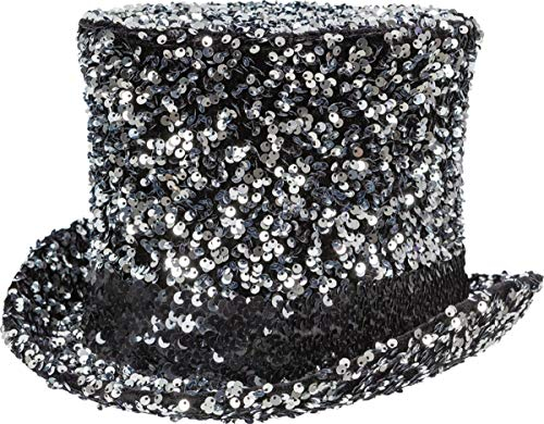 Orlob Zylinder Pailletten Karneval Fasching Silber - Karnevalshut - Zylinder - Silber - Unisex-Erwachsene - Männlich