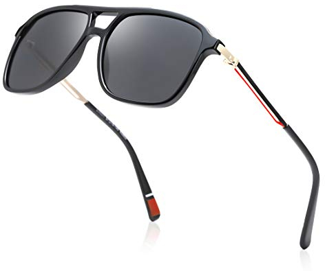 kimorn Klassische Polarisierte Sonnenbrille Für Damen Herren Verspiegelte Linse Retro-Sonnenbrille Aus Metall K0802 (Glänzend Schwarz)