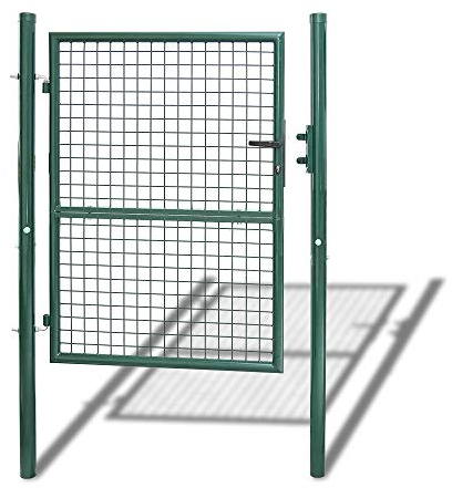 Lospitch Puerta de Jardín, 125x100cm Puerta de patio, Puerta de valla, con Cerradura, Manija y 3 Llave, Robusta y Duradera, Verde
