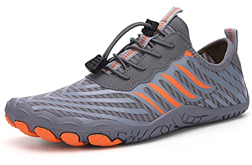 Teechodina Unisex Traillaufschuhe Herren Damen Wanderschuhe Barfußschuhe Laufschuhe Knit Sneaker Fitnessschuhe Fivefinger Zehenschuhe, Grau-B, 38
