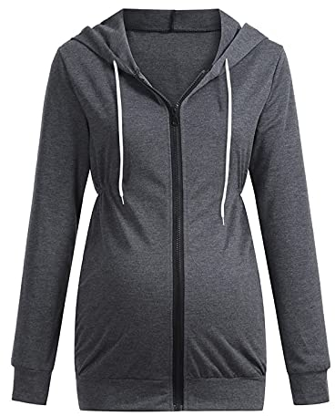 Zshosam Damen Stillshirt Umstandsmode Schwangerschaft Oberteil Sommer Schwangerschaft lässige Sweatshirts Mutterschaft up Reißverschluss Frauen mit Taschen Spitzenshirt Damen Schwarz 48