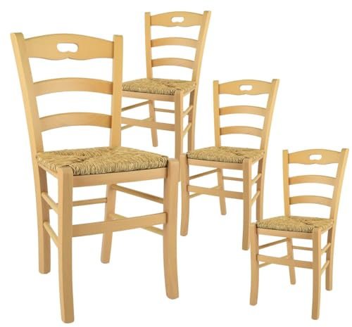 AltoBuy Suzy - Lot de 4 Chaises Naturelles et Assises en Paille