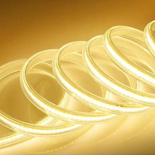 Xunata 230V COB LED Streifen mit Schalter, 360leds/m Superhell Hohe Dichte, Flexibles COB LED Lichtband Strip für Heim DIY Festival Dekoration (Warmweiß, 5M)