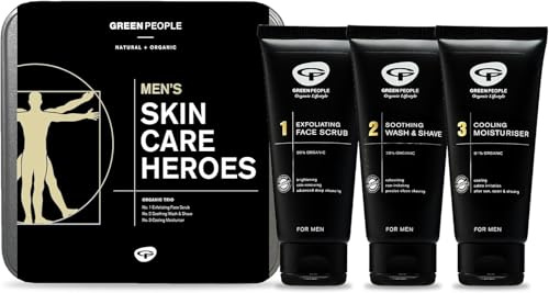 Green People For Men Natural & Organic Skin Care Heroes Gift Set | Natural and Organic Gift Set, Cooling Shaving and Grooming, Paraben and Ethanol Free, Effective Organic Men's Set, Vegan