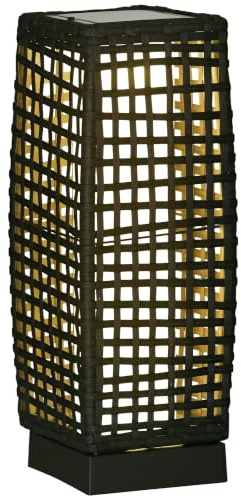 Outsunny Outdoor Rattan Solar Lantern Brushed PE Wicker Auto On/Off Grey | Patio Garden Lantern, Solar Powered LED Lights, Indoor & Outdoor Use, Porch, Yard, Lawn, Courtyard