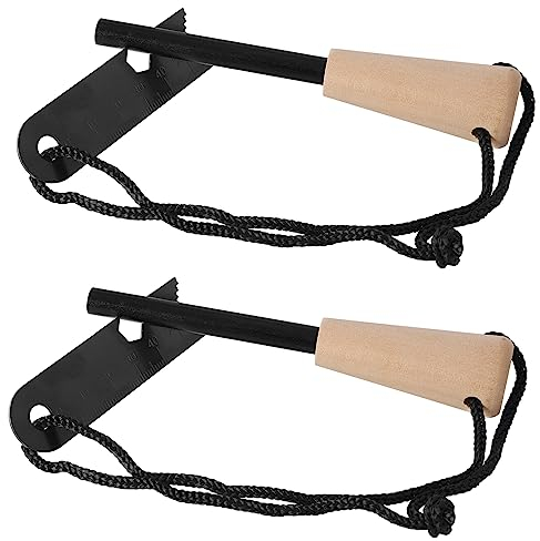Survival Flint and Steel, 2 Pcs Fire Steel with Wooden Handle, Reusable Flint and Steel Fire Starter Kit, Magnesium Rod Firesteel with Scale Scraper for Travelling Bushcraft Camping Hiking
