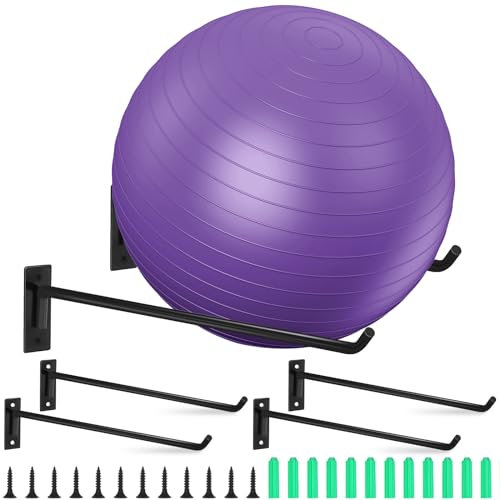 Threan 15.3 Inch Yoga Ball Holder Wall Metal Mounted Storage Display Storage Ball Rack, Exercise Mat Wall Hanger Hooks for Yoga Basketball Volleyball(6 Pcs)