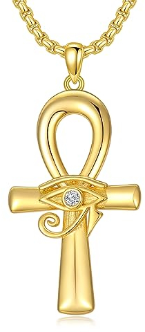 Shusukue Vergoldet das Auge des Horus Kette 925 Silber Ankh Kreuz Amulett Halskette Ägyptischer Anhänger