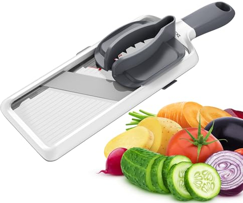 ZKIRON Mandoline à main multifonction - Lame en acier inoxydable avec 3 réglages d'épaisseur - Poignée antidérapante - Facile à utiliser et à nettoyer - Idéal pour trancher les fruits et légumes
