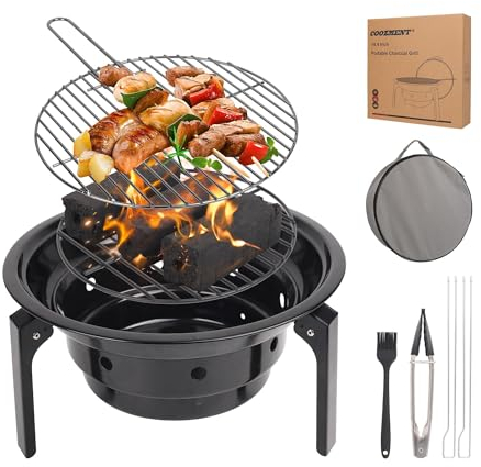 COOZMENT Tragbarer Holzkohlegrill mit Tragetasche, Camping-Grill, 36 cm, Outdoor-Koch-Grill, Feuerstelle, Grill für Picknick/Reisen/Garten/Camping/Zuhause/Lagerfeuer/Party