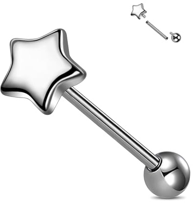 OUFER Body Piercing Titanium Tongue Piercing Bars Internally Nipple Bars Heart Star Tongue Piercing Jewellery 14G Nipple Tongue Bars