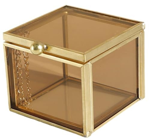CHILDWEET Boîte Organisateur De Collier Récipient De Stockage En Verre Porte-bijoux En Verre De Rangement Pour Bijoux Support Cosmétique Décor D'or Un Verre Voyage Vitrine Laiton
