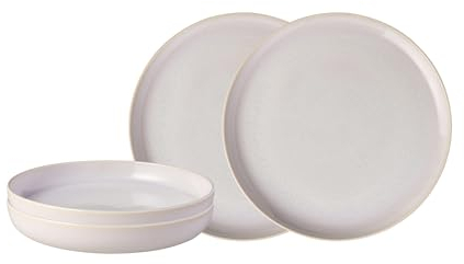 like. by Villeroy & Boch – Crafted Cotton Dinner-Set 4 teilig Weiß, Spülmaschinenfest, Mikrowellensicher, Geschirrset, Tafelservice Modern, Speiseteller, Tiefe Teller, Pottery-Look, Premium Porzellan