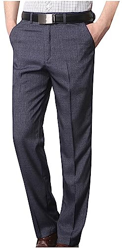 Pantaloni da Abito Ufficio Affari Lunghi Leggeri Traspiranti con Tasca Classico Elegante Cerimonia qualità Larghi Gamba Dritta Formale Facile Stiro Elasticizzati Nero Grigio Slim Fit Taglie forti