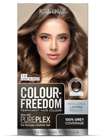 Colour Freedom Dark Blonde Permanent Hair Colour. Formulated with PurePlex to Protect, Restore and Nourish. 100% Grey Coverage. 7.0 Dark Blonde by Knight & Wilson
