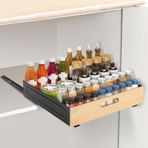 FNMJR Pull Out Cabinet Organiser, Pull Out Kitchen Storage, Slide Out Drawer for Cupboard, Sliding Shelf Cupboard Organiser, Pullout Kitchen Cabinet Organizers with Adhesive Nano Film, 40 x 40 x 9 CM
