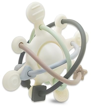 Montessori Beißring mit Rassel - Zahnungshilfe Baby - Babyspielzeug 0-6 Monate - Sensorik Silikon-Beißring - Beißspielzeug Baby - Motorik-Spielzeug - Geschenkideen für Säugling