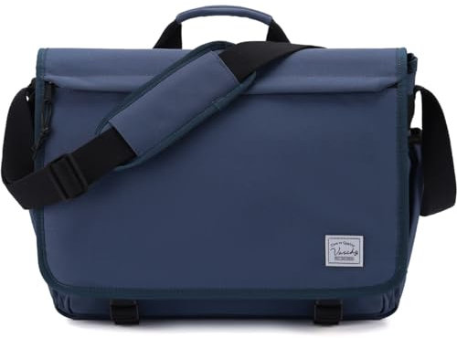 VASCHY Bolso Hombre Bandolera, Bolso Universidad Ligero Bolsa Ordenador Portátil 15.6 Pulgadas Bolso Mensajero Impermeable Maletín Adulto Adolescente para Trabajo Negocio Viaje Esculea, Azul