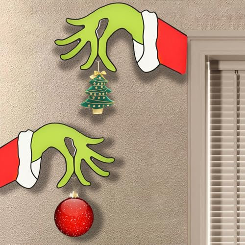 2 unidades de decoración de puerta de Navidad, decoración para puerta de Navidad, decoración de mano, elfos de Papá Noel, decoración de puerta de Navidad, decoración de Navidad, decoración al aire