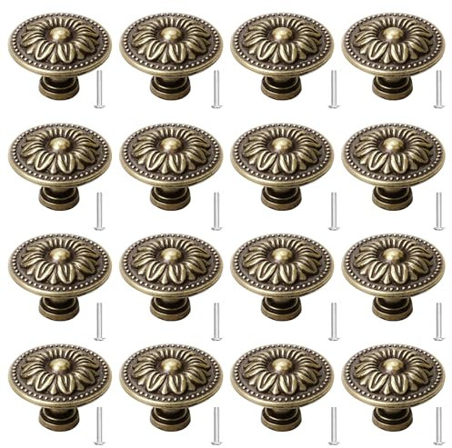 YSDMY 16 Pcs Antique Bronzy Cabinet Knobs,Vintage Cabinet Handles Cupboard Handles 30mm Retro Bronze Drawer Pull Knobs, Pull Handle for Cupboard Wardrobe Furniture Hardware