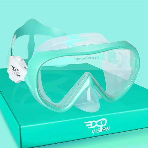 Masque de plongée panoramique pour enfant à 180 ° - Anti-buée - Verre trempé - Masque de natation pour garçon - En silicone - Avec cache-nez - 4-16 cm (Aqua)