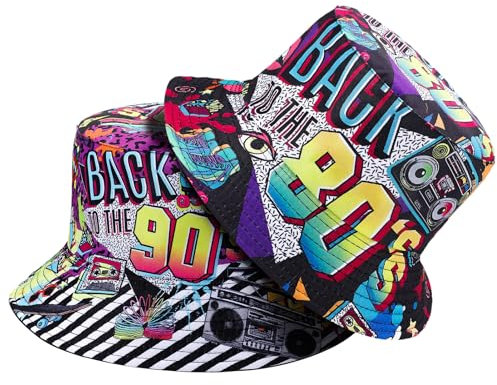 Utensilsto 2 Stück Fischerhüte, Bucket Hat Retro 80er 90er Jahre, ReversibelFischerhüte, Sommer Fischerhüte für Männer und Frauen, Lustige Disco-Eimerhüte, für Hip-Hop-Party, Sommerreisen