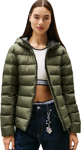 Tommy Jeans Donna Piumino Slim con Cappuccio, Verde (Pewter Green), XL