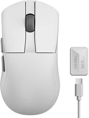DAREU A950 Wing Souris Gamer sans Fil, Ultra Légère 35g, Souris de Jeu sans Fil/Filaire Polling Rate de Dual 8000 Hz, 30 000 DPI Capteur Optique, Ergonomique Symétrique, Batterie de 70 Heures (Blanc)