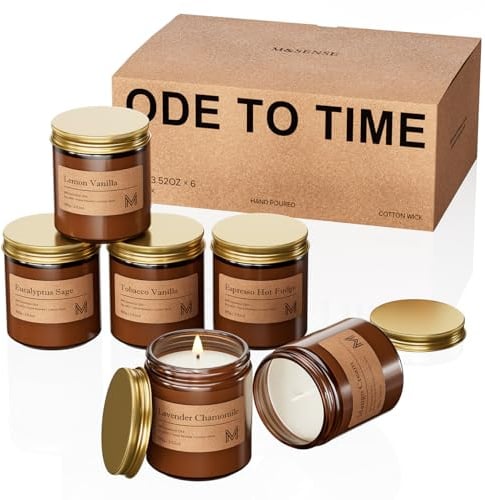M&SENSE Duftkerzen Geschekset,Natürliche Sojawax Duftkerze,Duftkerzen im Glas,Kerzen Geschenke für Mama, Weihnachten,Geburtstag,Bad, Yoga, Entspannung,Herbst 6x100g,Long Lasting Amber Jar Candles Gift