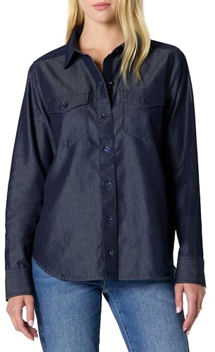 Amazon Essentials Camisa Vaquera de Cambray de Manga Larga y Corte Holgado con Solapa de Botones Mujer