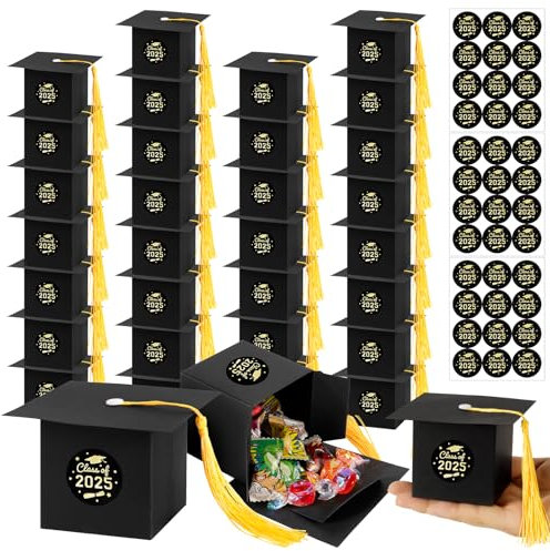 BOFUNX 30 Stück Abschluss Deko Bachelor Hut Geschenkbox Abschlussfeier Geschenkschachtel Doktorhut Box für Bachelor Abi 2025 Abschlussfeiern Deko