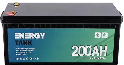 Batterie LiFePO4 12V 200Ah – Bluetooth, BMS intégré – Batterie Lithium Longue durée pour énergie Solaire, Off-Grid, Bateau, Van aménagé