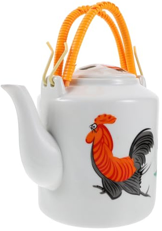 Mobestech Chinese Style Rooster Teapot Retro Ceramic Tea Kettle for Home Office Heat-Resistant White Pot Infuser for Tea Supply