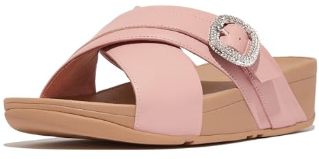 Fitflop LULU Sandales croisées en cuir avec boucle en cristal pour femme, rose poudré, pointure 39