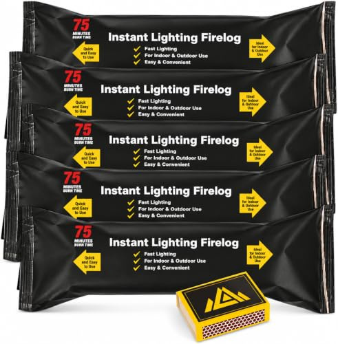 FIREGLOW Instant Lighting Firelog(600g) Smokeless Fire Logs -Burns for up to 75 Minutes Long Burning Firewood Logs for Fireplace and Fire Pit Heat Logs with Perfectonish safety matchbox. (Pack of 5)