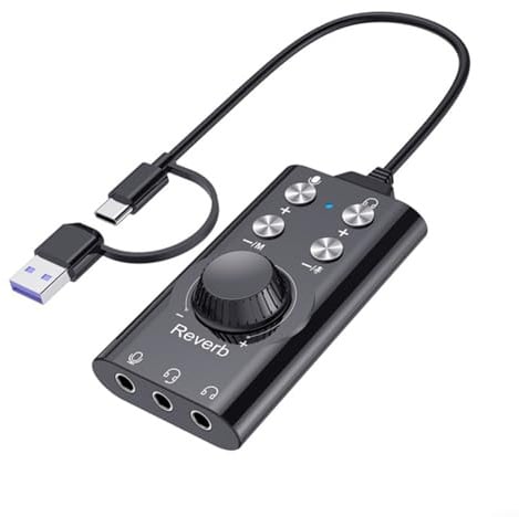 VRTYVEYBB Scheda audio esterna USB/USB-C con surround virtuale 7.1, controllo del volume e adattatore audio da 3,5 mm, per cuffie PC, laptop, desktop, cavo da 200 cm